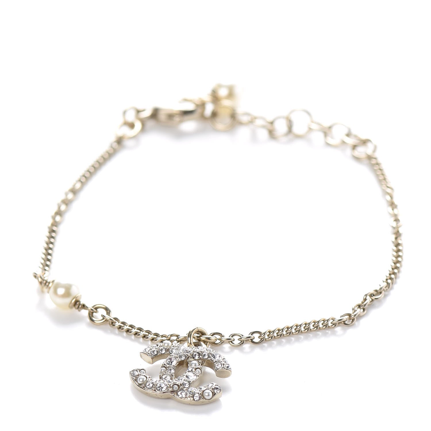 Chanel Pearl Crystal CC Bracelet Gold 1 of 4