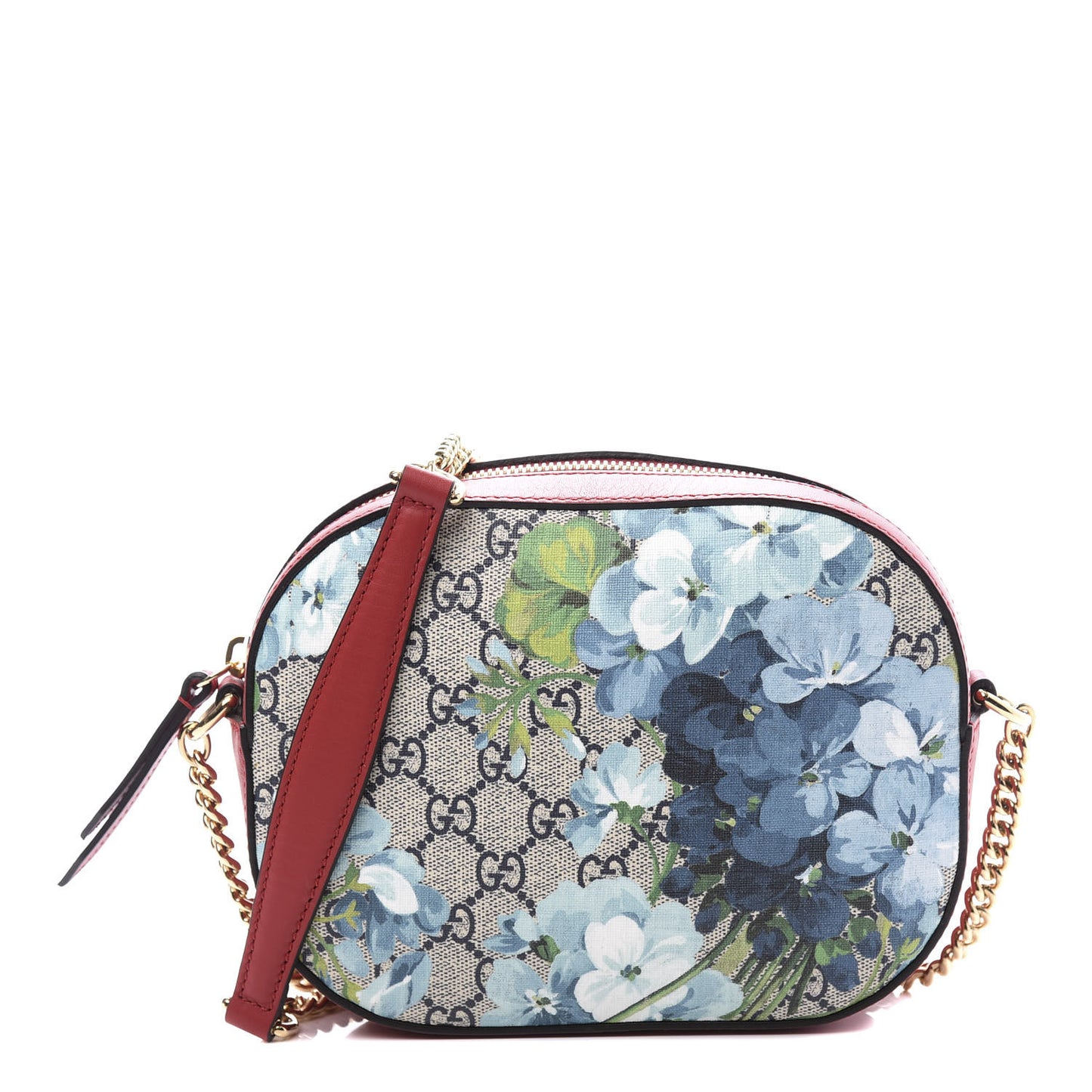 GG Supreme Monogram Blooms Mini Chain Shoulder Bag Beige Blue Navy Hibiscus Red