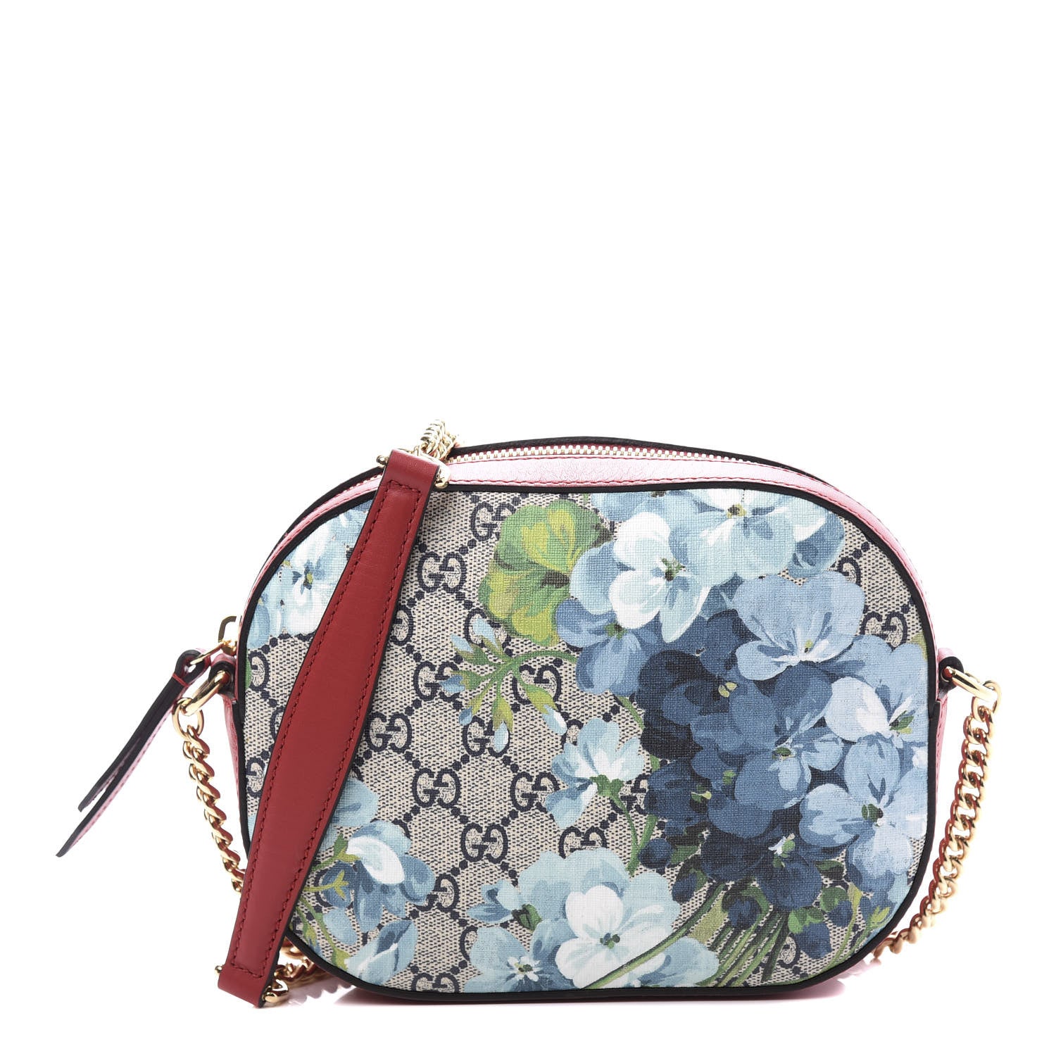 Gucci GG Supreme Monogram Blooms Mini Chain Shoulder Bag Beige Blue Navy Hibiscus Red 1 of 10