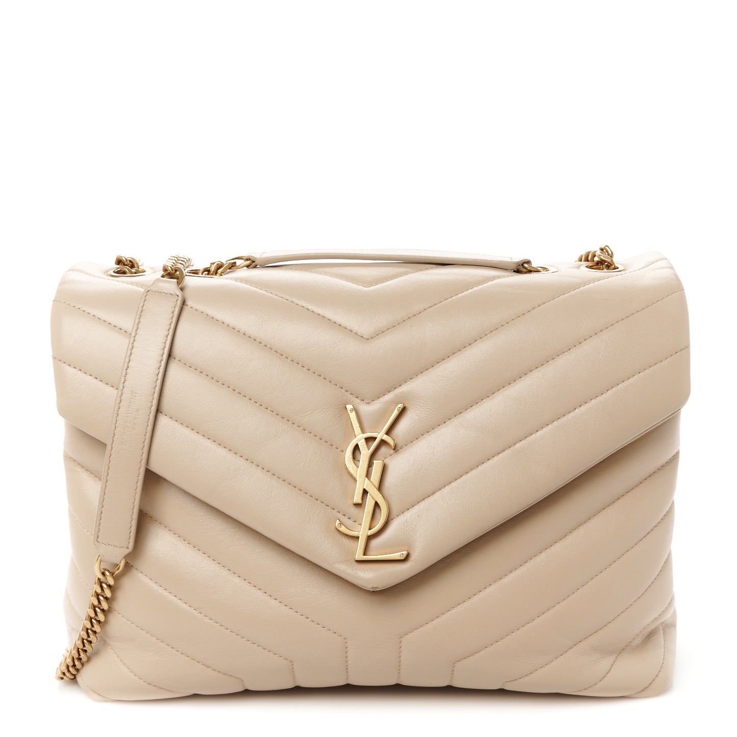 Calfskin Matelasse Medium Loulou Monogram Chain Satchel Dark Latte
