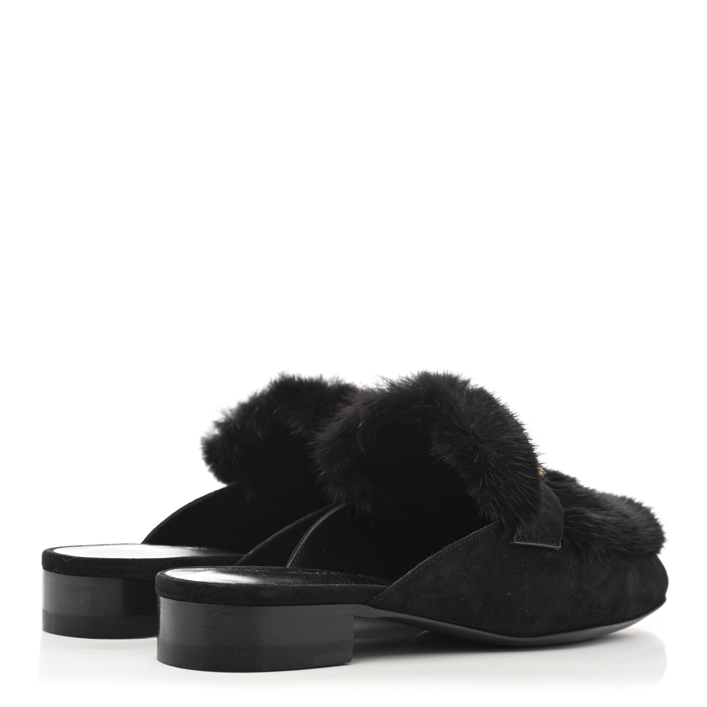 Mink Fur Suede Goatskin Trocadero Mule 36 Black