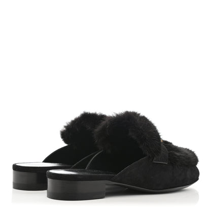 Hermes Mink Fur Suede Goatskin Trocadero Mule 36 Black 4 of 8