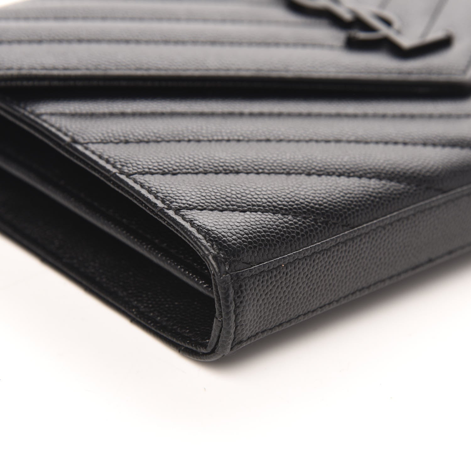 Saint Laurent Grain De Poudre Matelasse Chevron Monogram Chain Wallet Black 7 of 10
