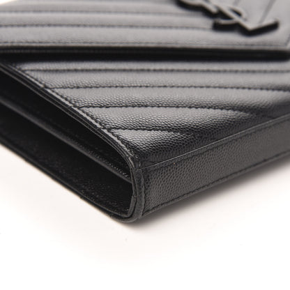 Saint Laurent Grain De Poudre Matelasse Chevron Monogram Chain Wallet Black 7 of 10