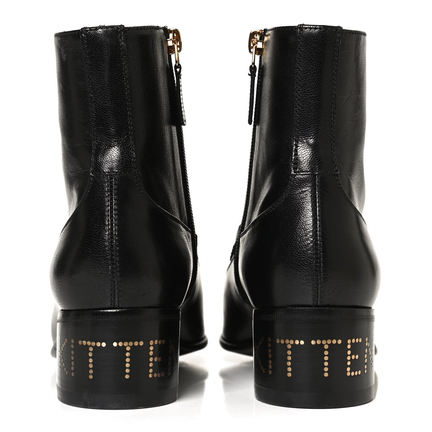 Goatskin Kitten Chain Horsebit Ankle Boots 36.5 Black