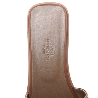 Hermes Box Calfskin Oran Sandals 37.5 Gold 6 of 9