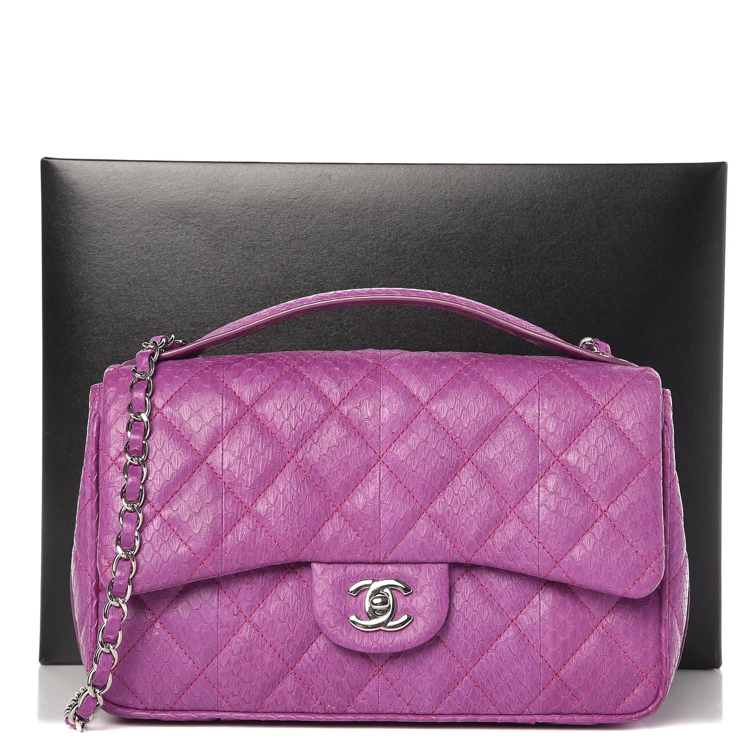 Chanel Elaphe Snakeskin Quilted Medium Easy Carry Flap Purple 10 of 10