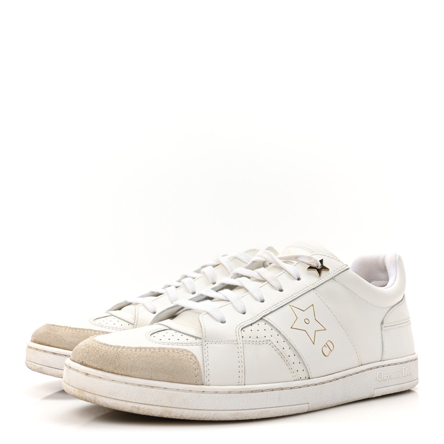 Calfskin Suede Dior Star Low Top Sneakers 39 White Gold