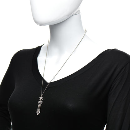 Chanel Crystal CC Bow Drop Necklace Silver 2 of 4