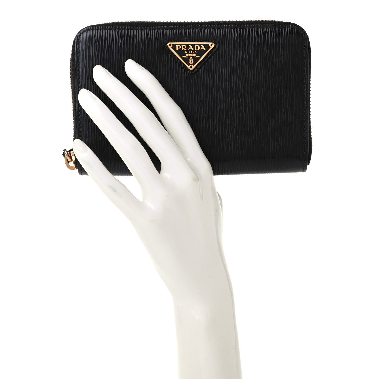 Prada Vitello Move Triangle Compact Zip Wallet Black 2 of 8