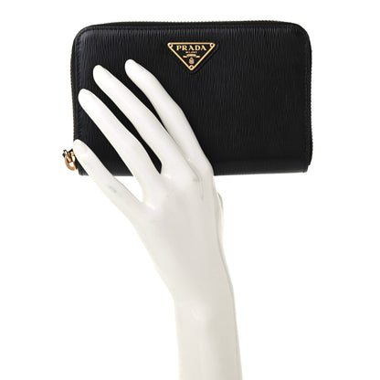 Prada Vitello Move Triangle Compact Zip Wallet Black 2 of 8