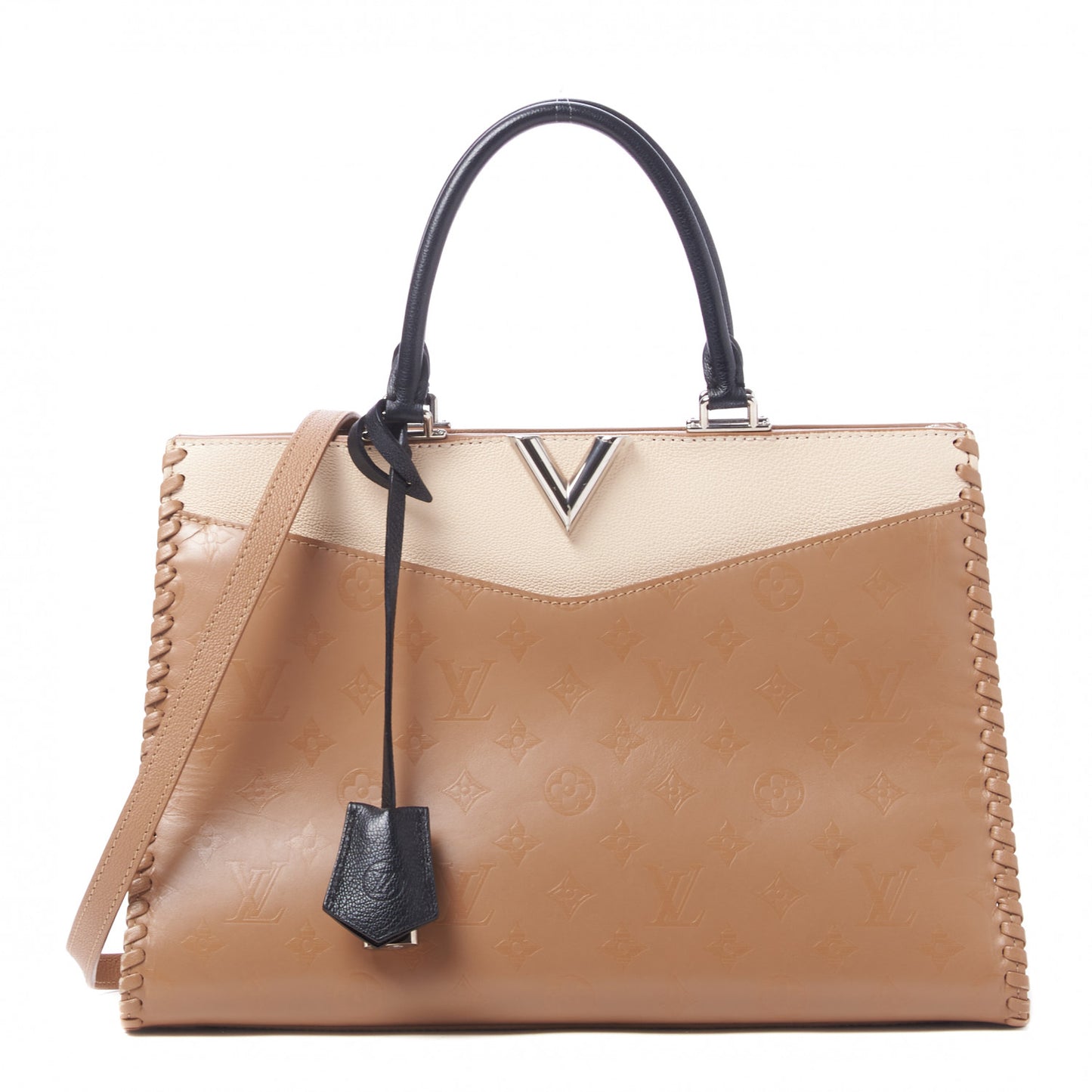 Monogram Cuir Plume Very One Zipped Tote Sesame Creme