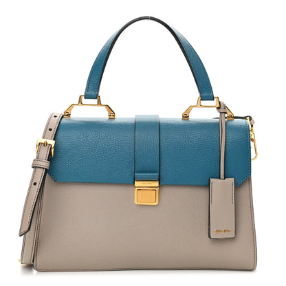 Miu Miu Goatskin Bandoliera Madras Bi-Color Shoulder Bag Laguna Pomice 1 of 16