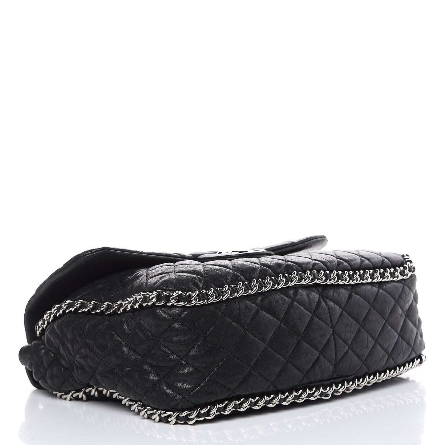Washed Lambskin Quilted Maxi Chain Around Flap Black
