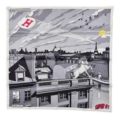 Hermes Silk Minuit Au Faubourg Scarf 70 White Gris Black 1 of 4