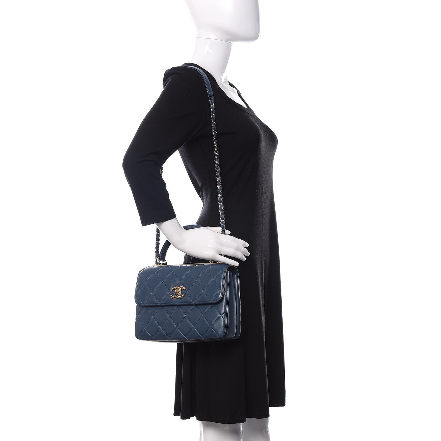 Lambskin Quilted Small Trendy CC Flap Dual Handle Bag Blue