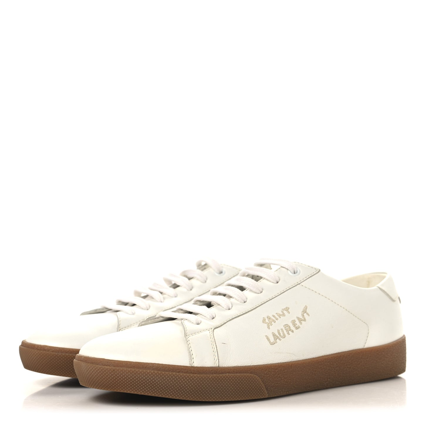 Calfskin Embroidered Mens Court Classic Sneakers 42.5 White