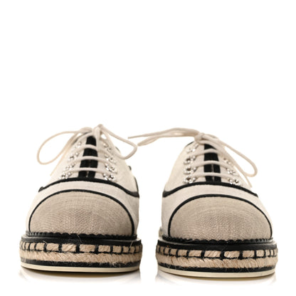Chanel Cotton Lace Up Espadrilles 37 Light Beige 2 of 8