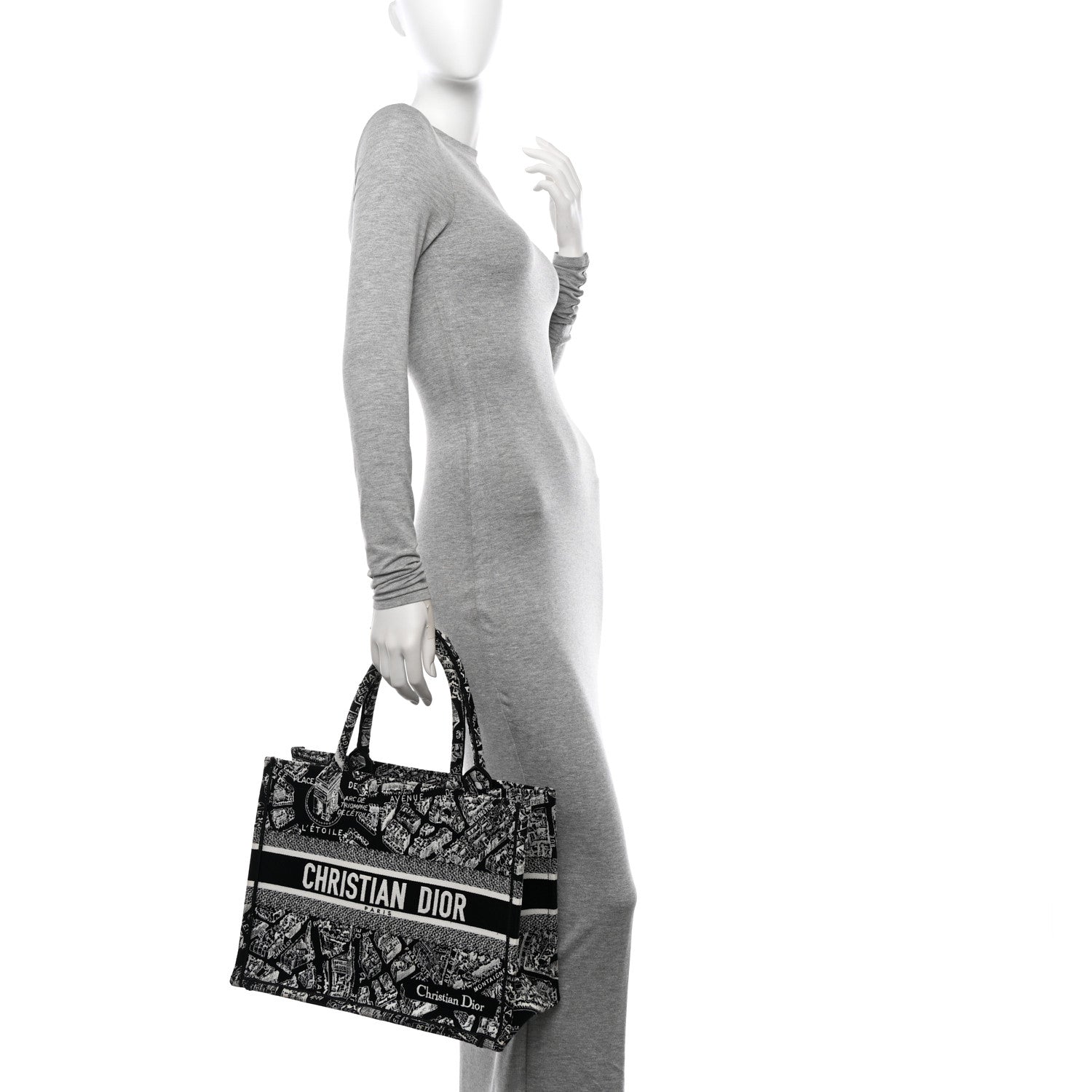 Christian Dior Canvas Embroidered Medium Plan De Paris Book Tote Black White 2 of 12