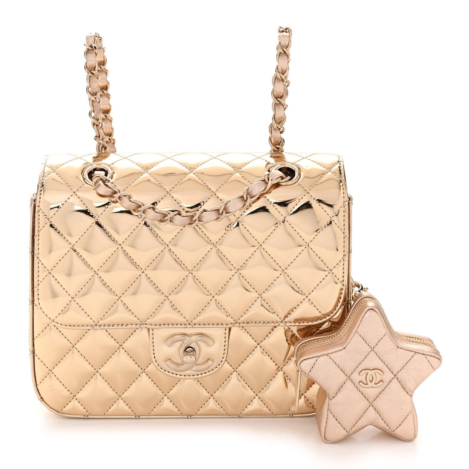 Chanel Mirror Calfskin Metallic Calfskin Quilted Hollywood Boulevard Backpack With Coin Purse Gold 3 of 11