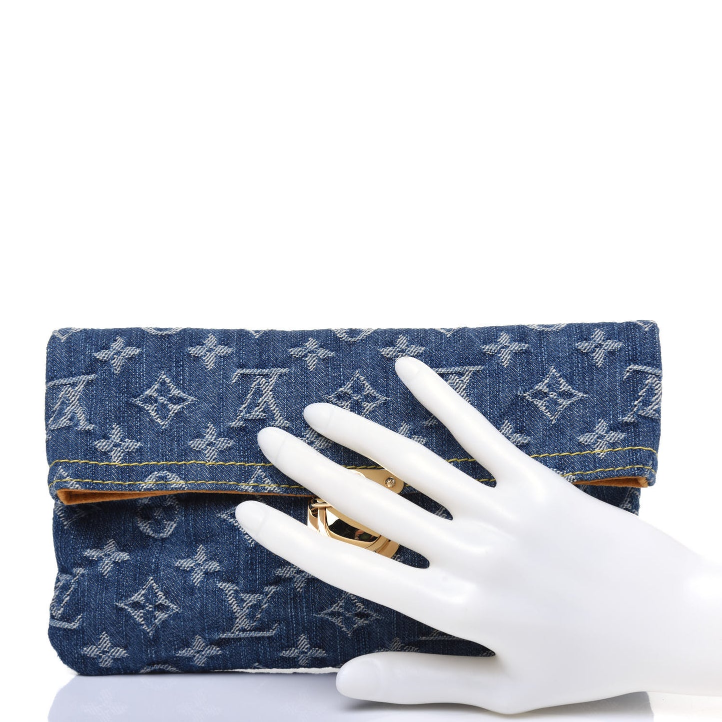 Monogram Denim Pochette Plat Clutch Blue
