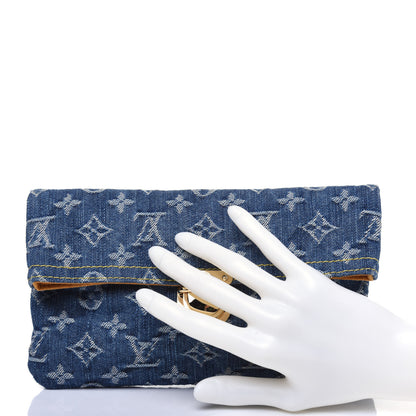 Louis Vuitton Monogram Denim Pochette Plat Clutch Blue 2 of 13