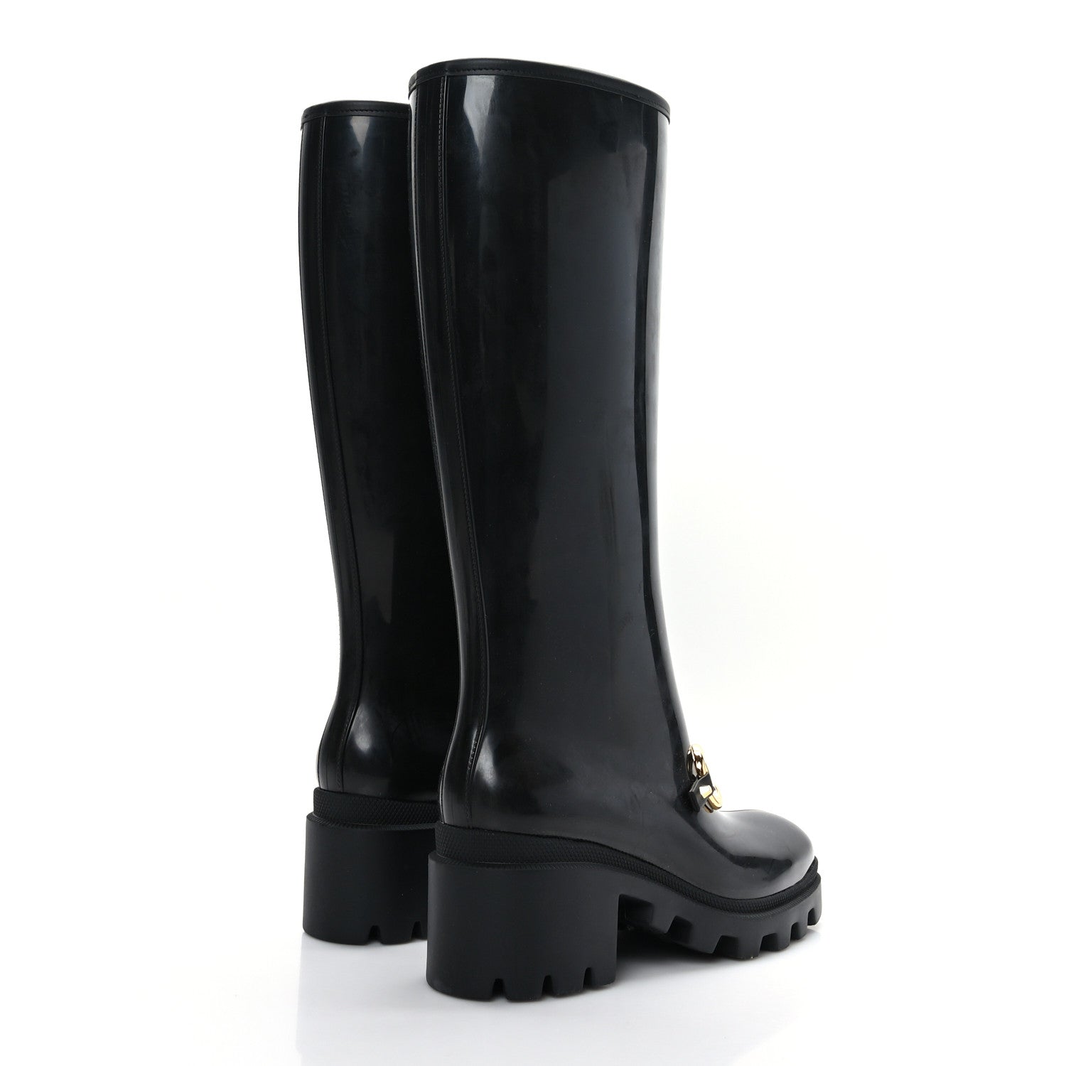 Gucci Rubber Horsebit Knee High Boots 37 Black 4 of 7