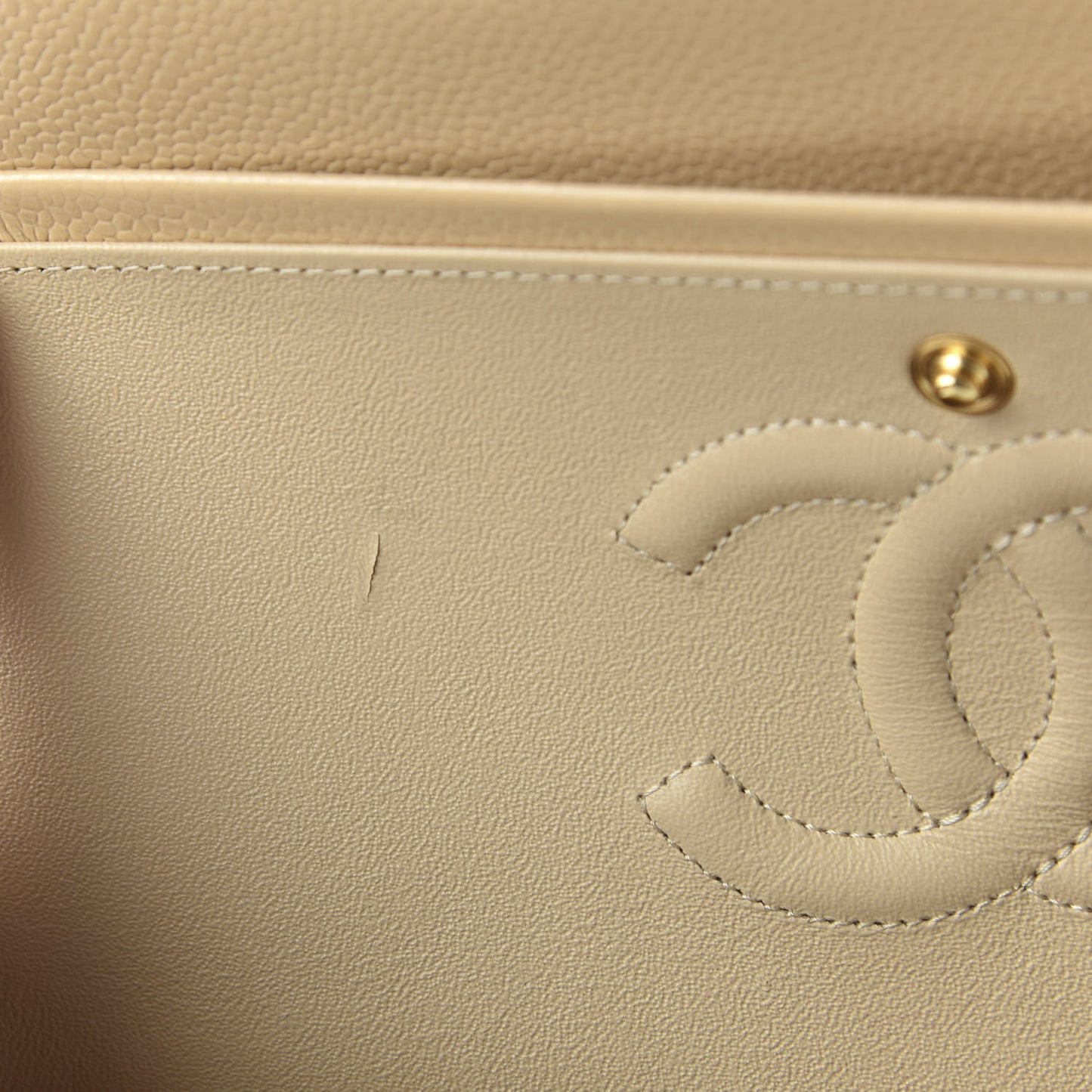 Caviar Quilted Medium Double Flap Beige Clair