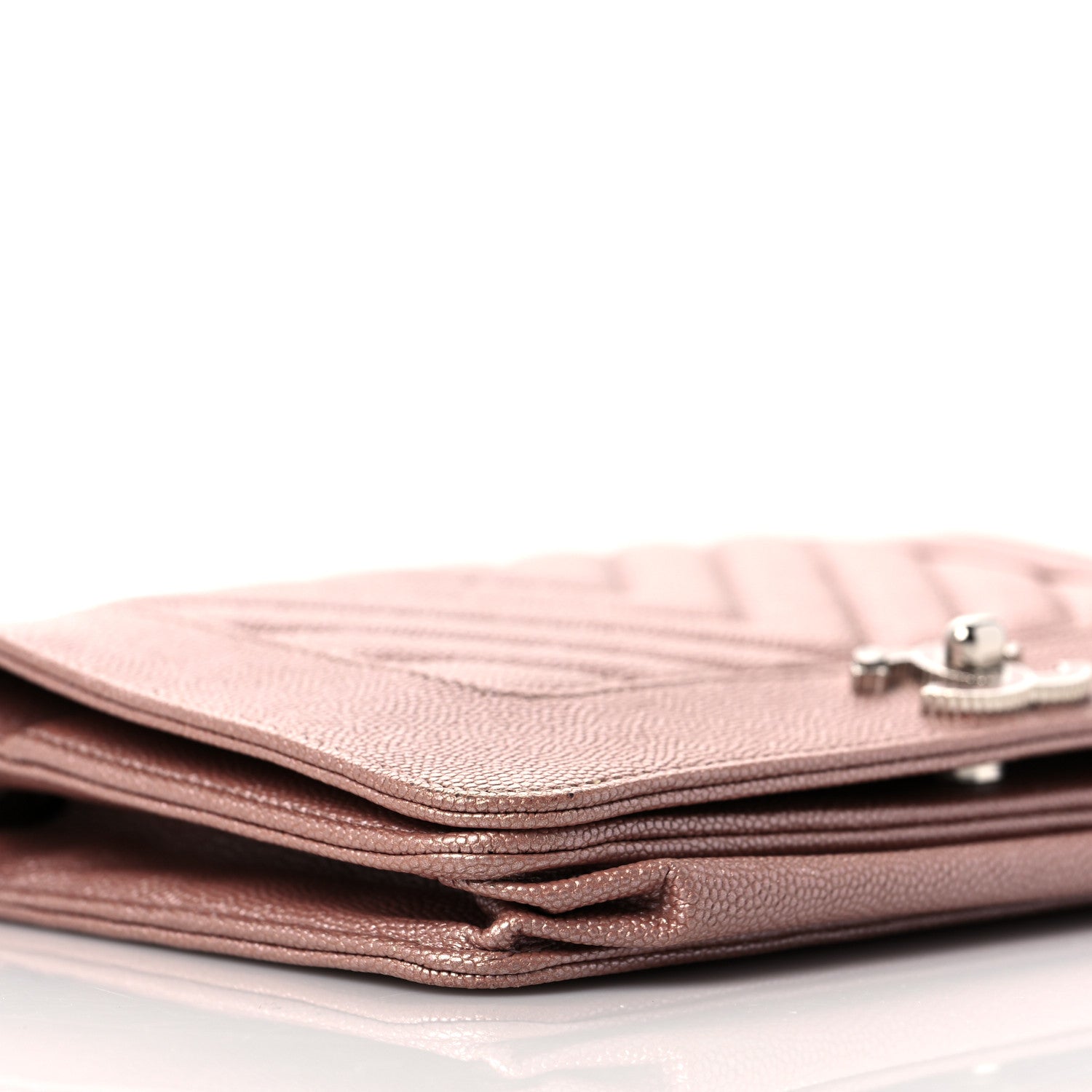 Chanel Metallic Caviar Chevron Quilted Vintage Mademoiselle Wallet On Chain WOC Pink 7 of 9