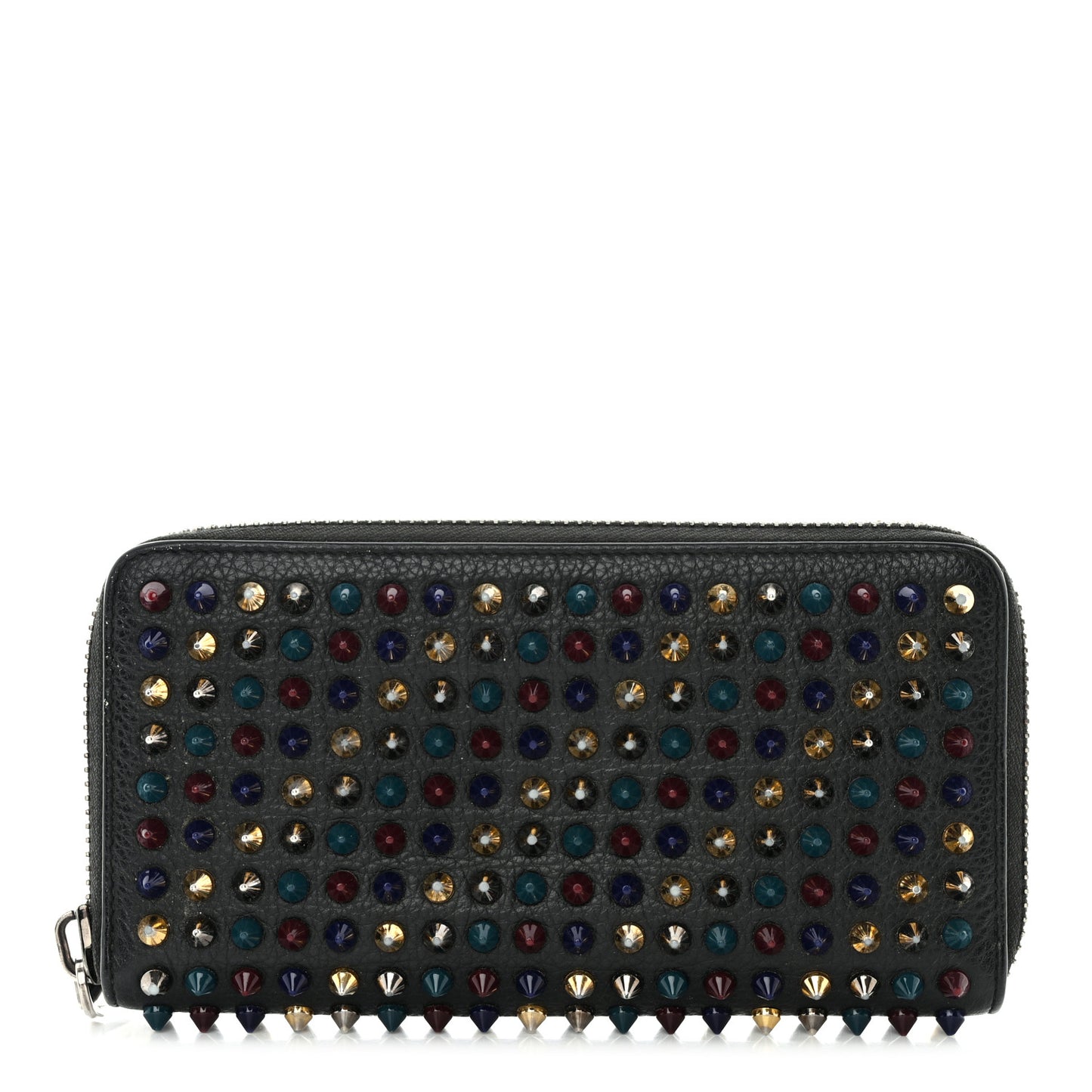 Calfskin Panettone Spiked Zip Around Wallet Black Multicolor