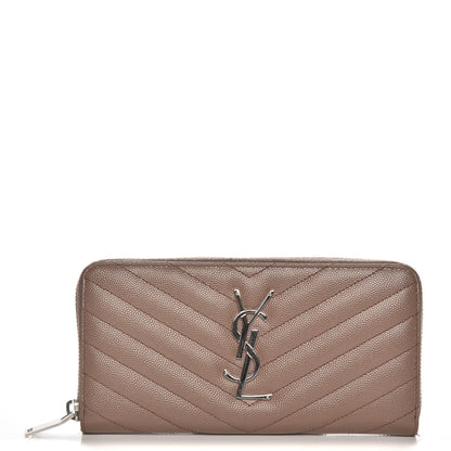 Saint Laurent Grain De Poudre Matelasse Chevron Monogram Zip Around Wallet Pale Blush 1 of 6