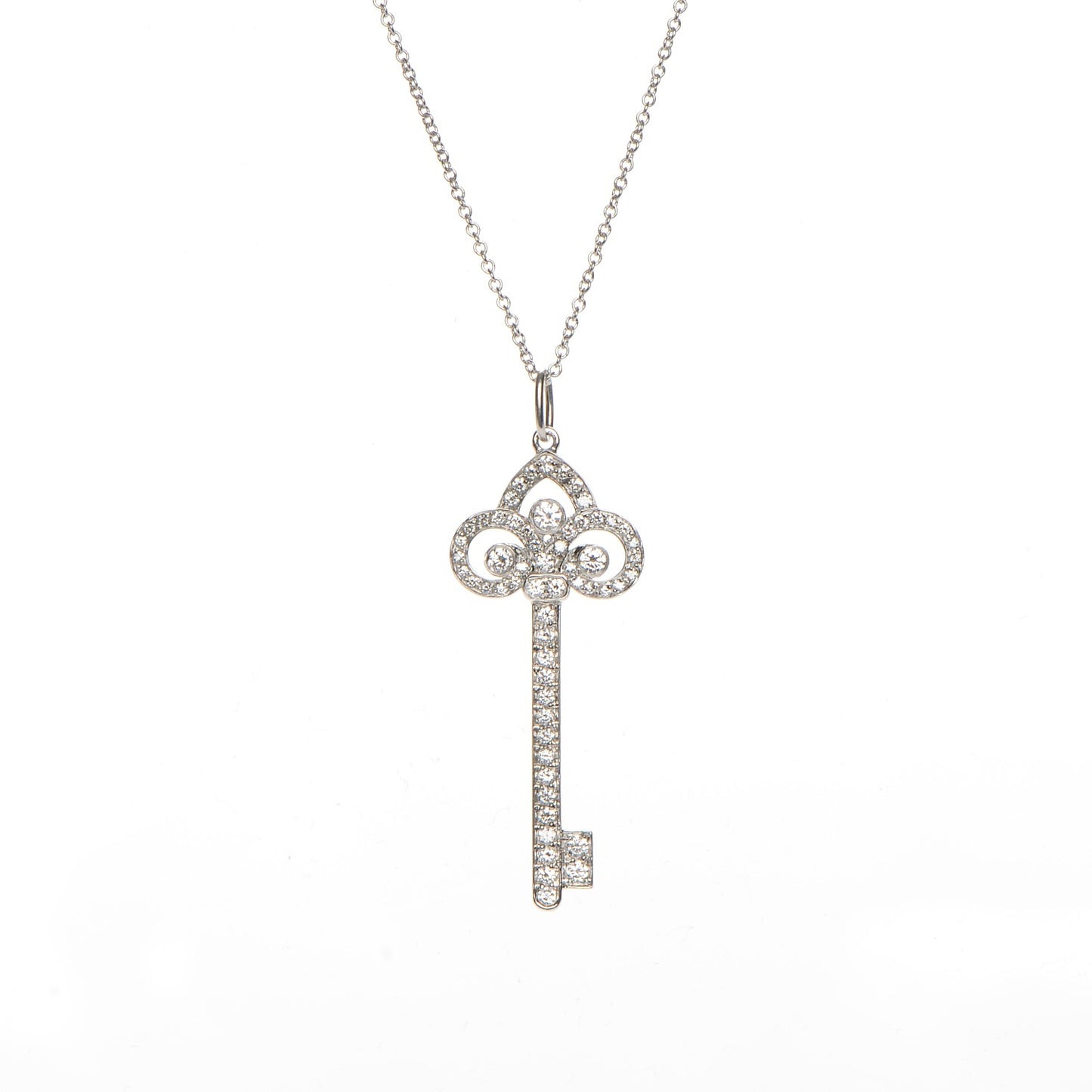 Platinum Diamond .90ct Fleur De Lis Key Pendant Necklace