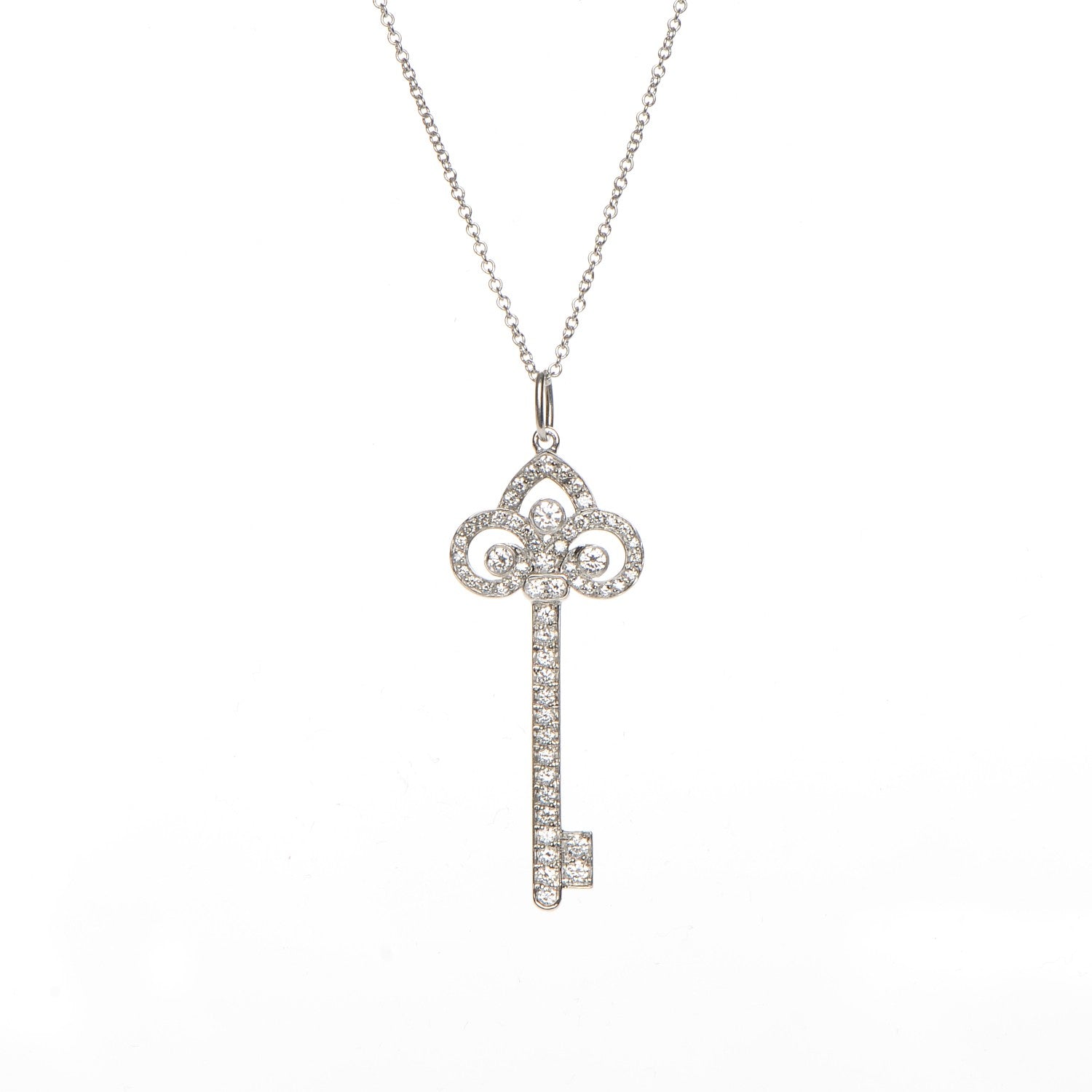 Tiffany Platinum Diamond .90ct Fleur De Lis Key Pendant Necklace 4 of 7