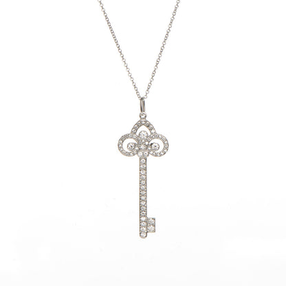 Tiffany Platinum Diamond .90ct Fleur De Lis Key Pendant Necklace 4 of 7