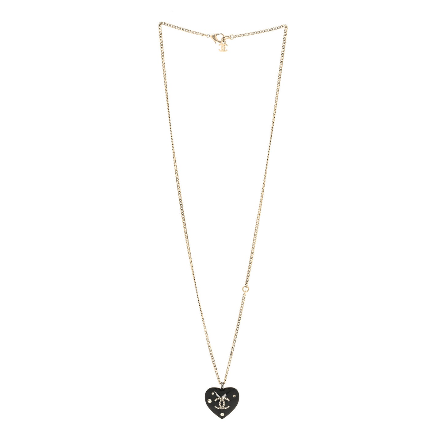 Resin Crystal CC Heart Necklace Black Gold