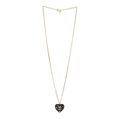 Chanel Resin Crystal CC Heart Necklace Black Gold 3 of 5