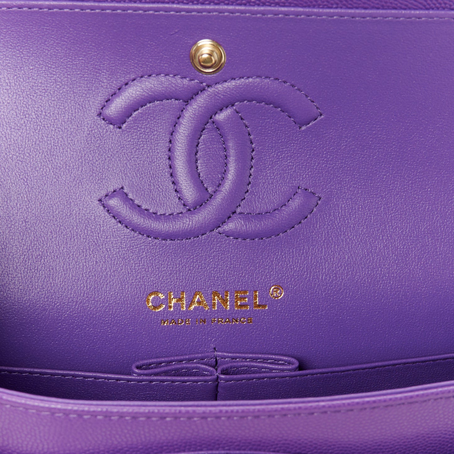 Caviar Quilted Small Double Flap Purple
