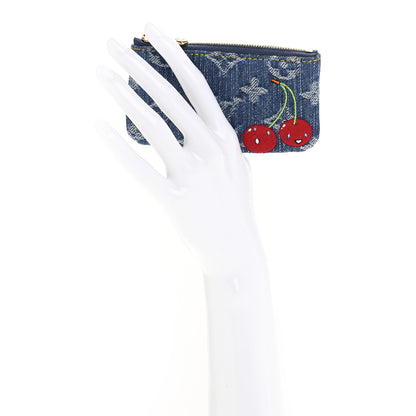 Louis Vuitton LV X TM Monogram Denim Cerises Key Pouch Blue 2 of 8