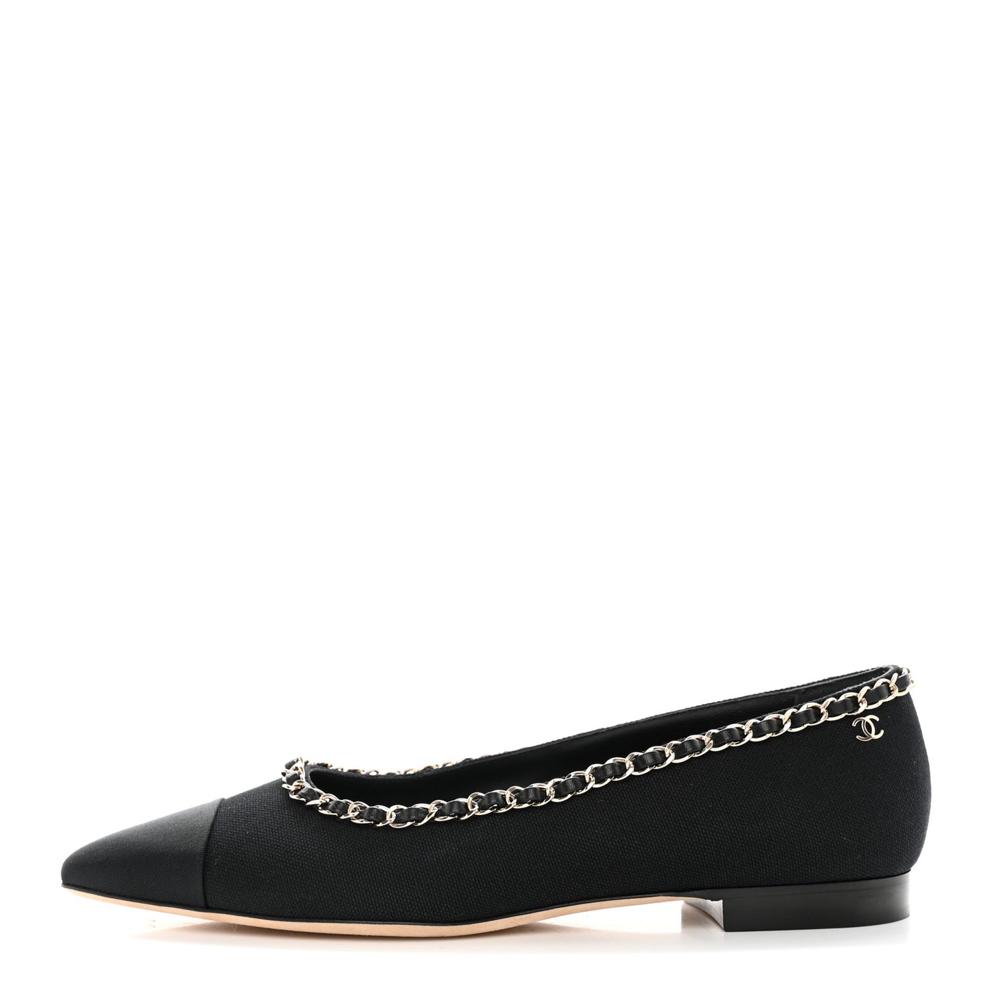 Fabric Grosgrain Chain Cap Toe Flats 40 Black