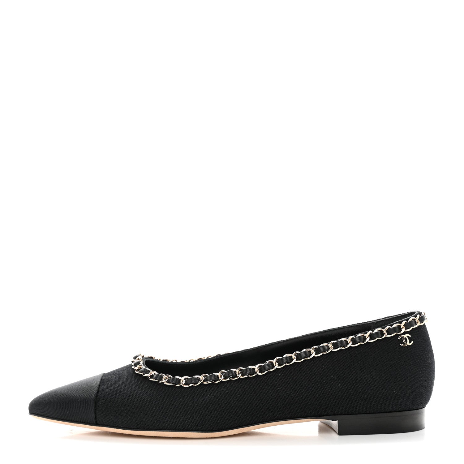 Chanel Fabric Grosgrain Chain Cap Toe Flats 40 Black 1 of 11