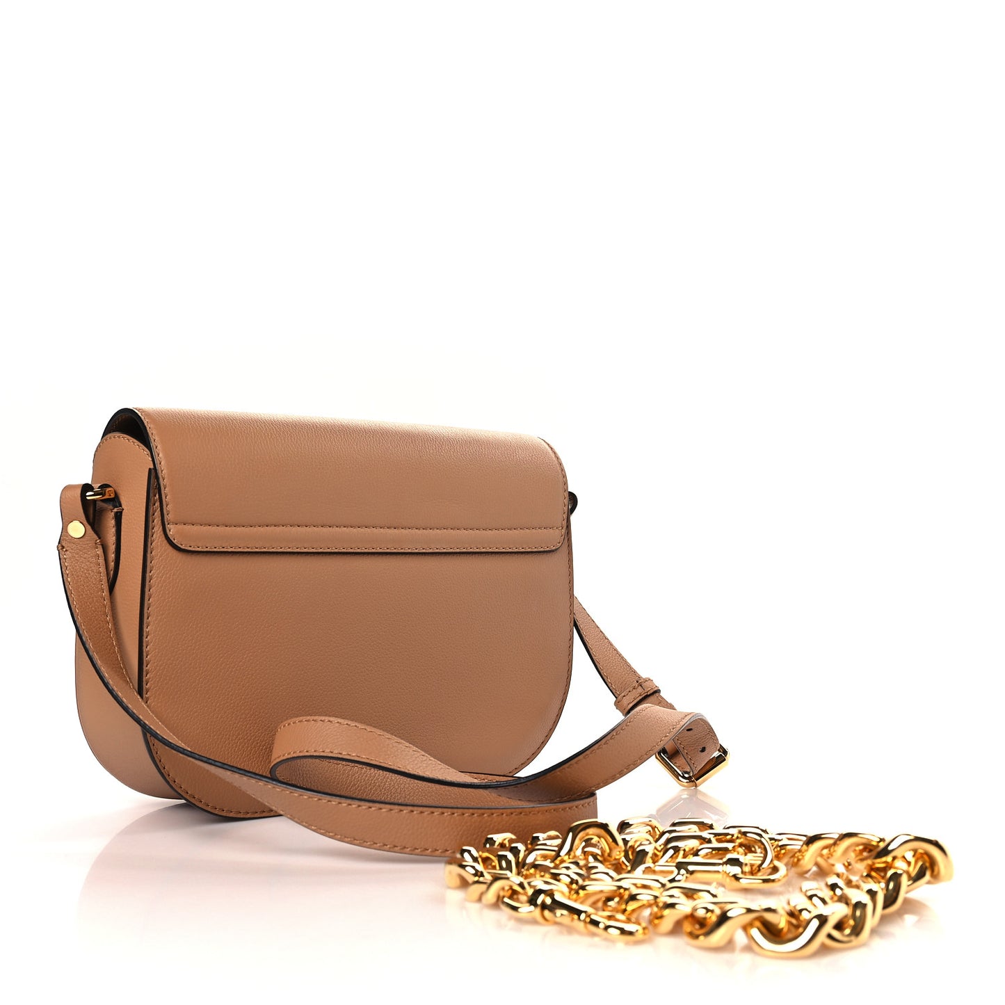 Grained Calfskin La Medusa Chain Clutch Bag Brown