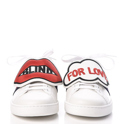 Gucci Calfskin Ayers Blind For Love Embroidered Womens Ace Sneakers 37.5 White 2 of 9