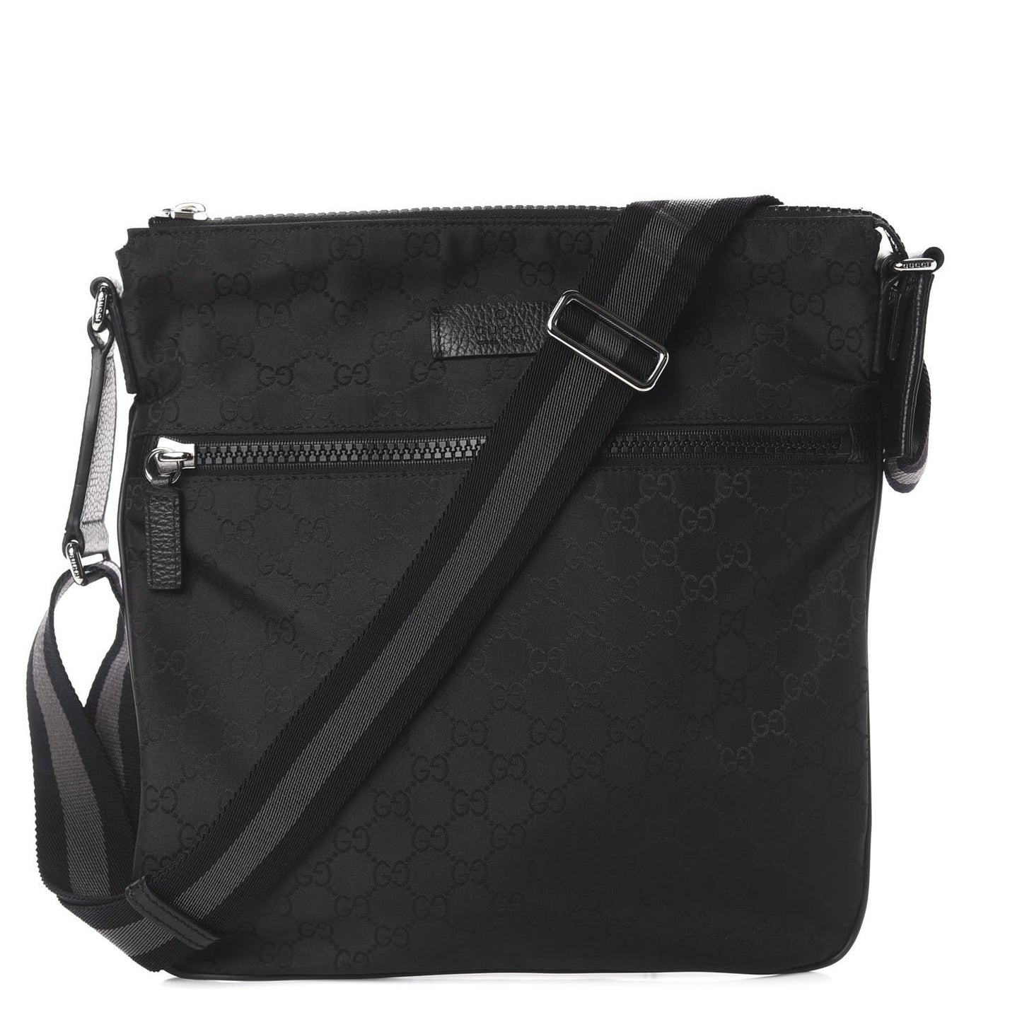 Nylon Monogram Medium Flat Messenger Bag Black