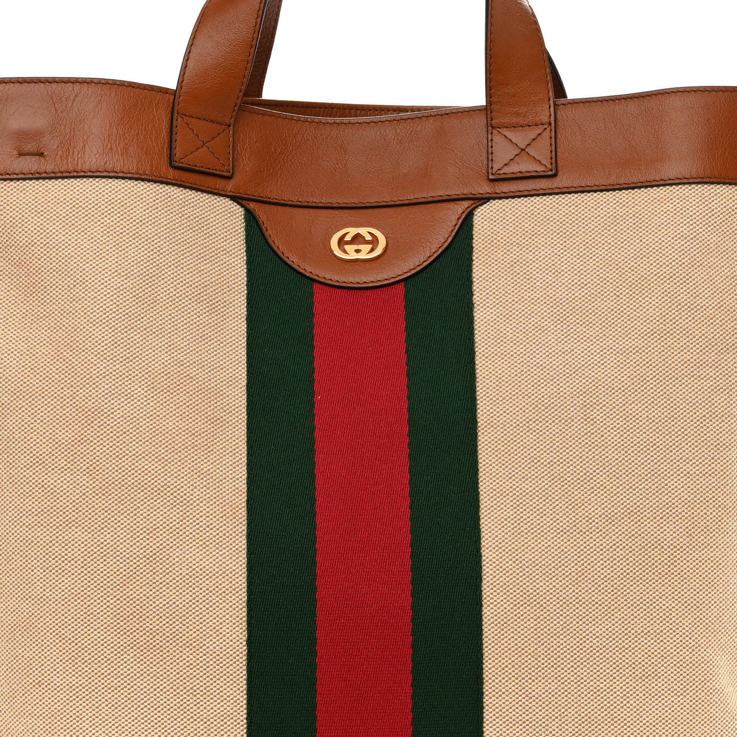 Vintage Canvas Calfskin Web Flat Tote Sand Light Cuir