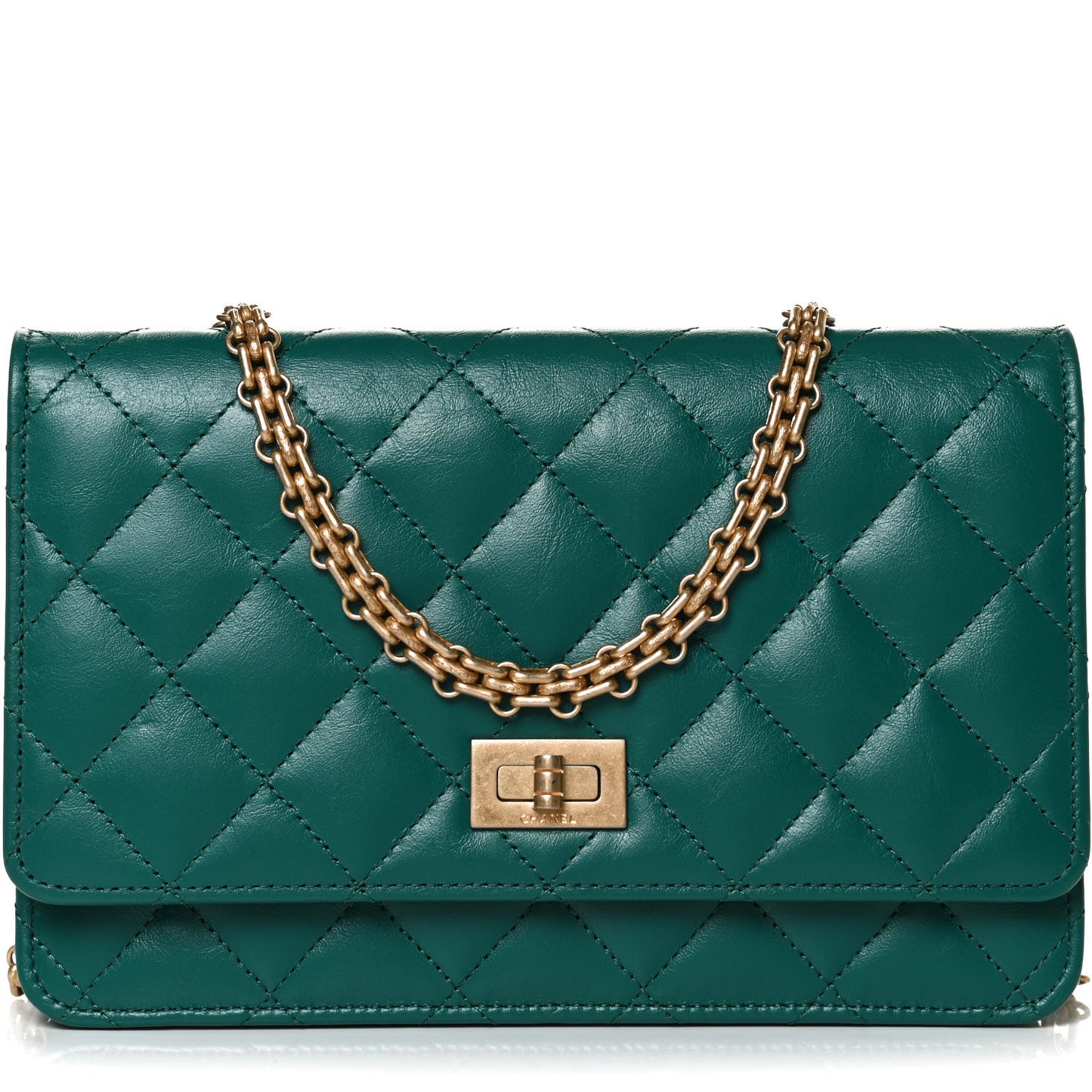 Aged Calfskin Quilted 2.55 Reissue Wallet on Chain WOC Green