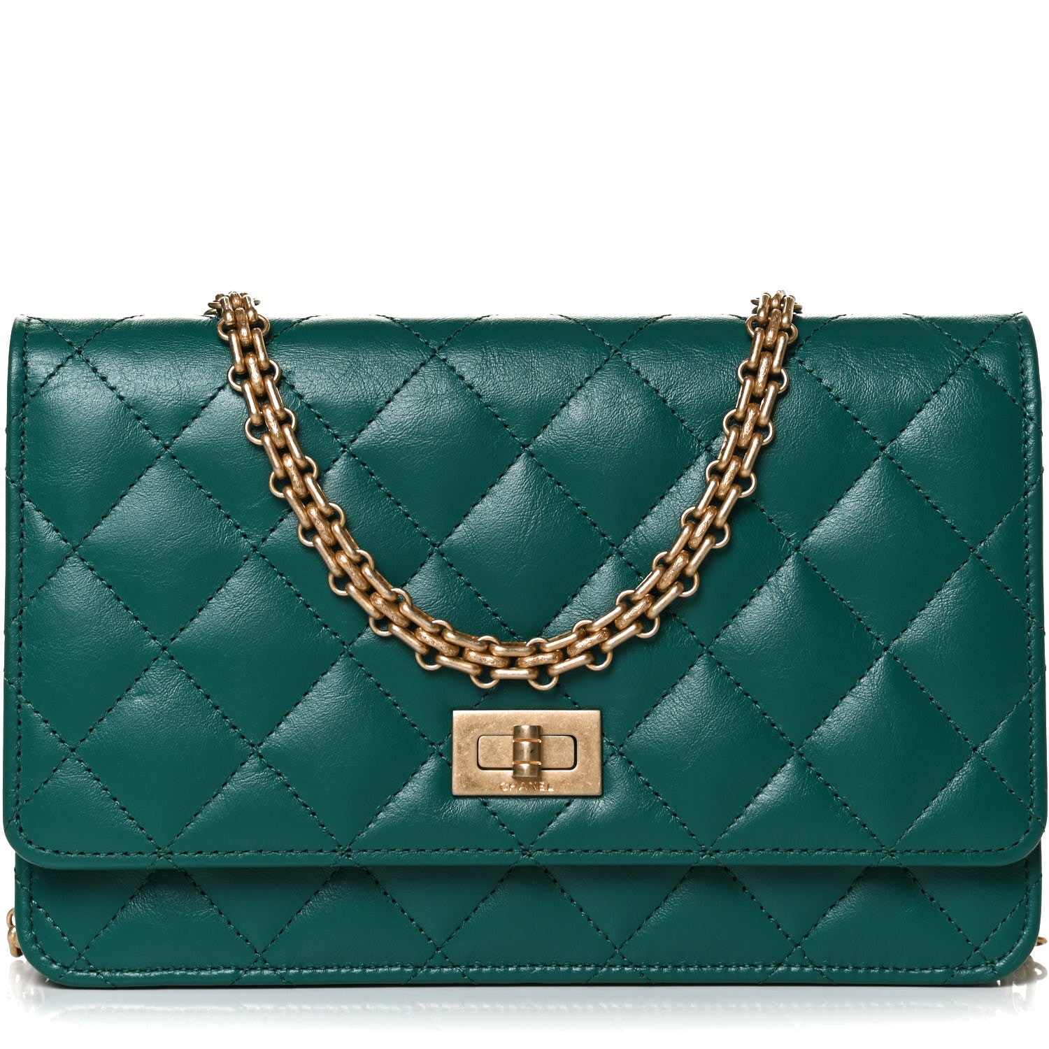 Chanel Aged Calfskin Quilted 2.55 Reissue Wallet on Chain WOC Green 8 of 13