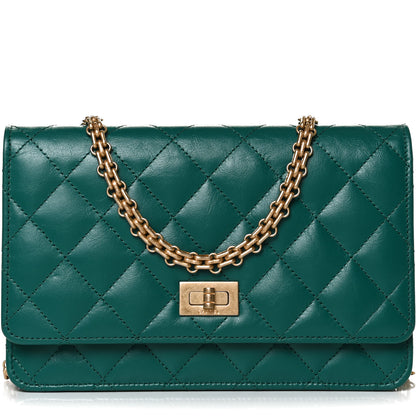 Chanel Aged Calfskin Quilted 2.55 Reissue Wallet on Chain WOC Green 8 of 13