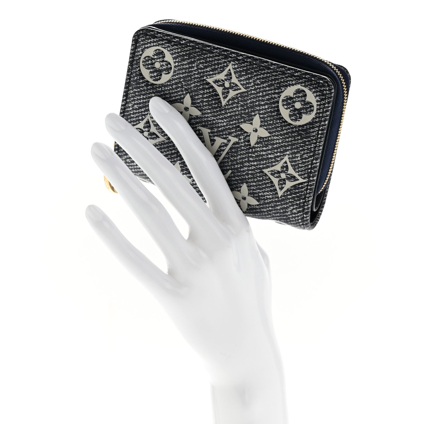 Denim Effect Lambskin Embossed Monogram Lou Coussin Wallet Navy