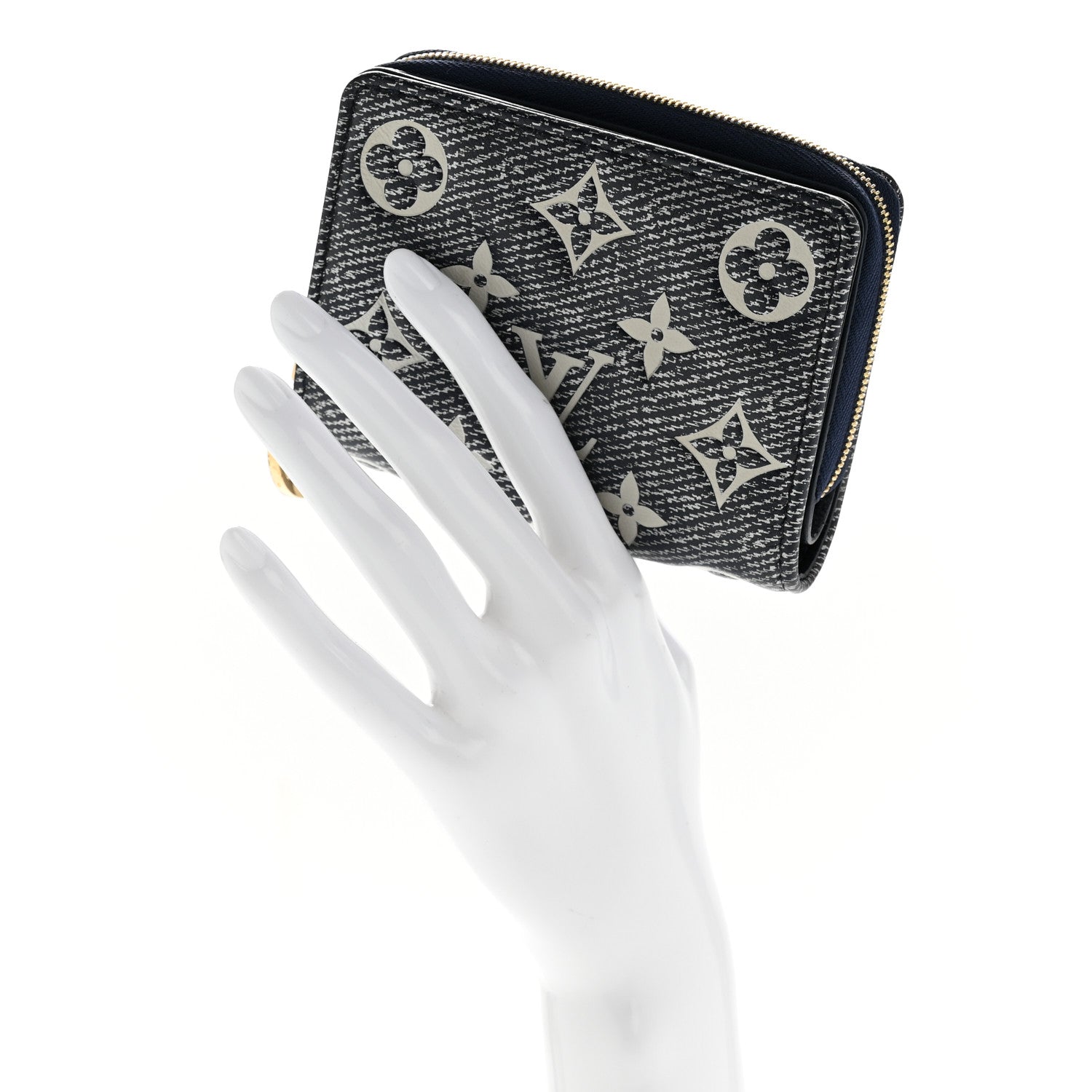Louis Vuitton Denim Effect Lambskin Embossed Monogram Lou Coussin Wallet Navy 2 of 9