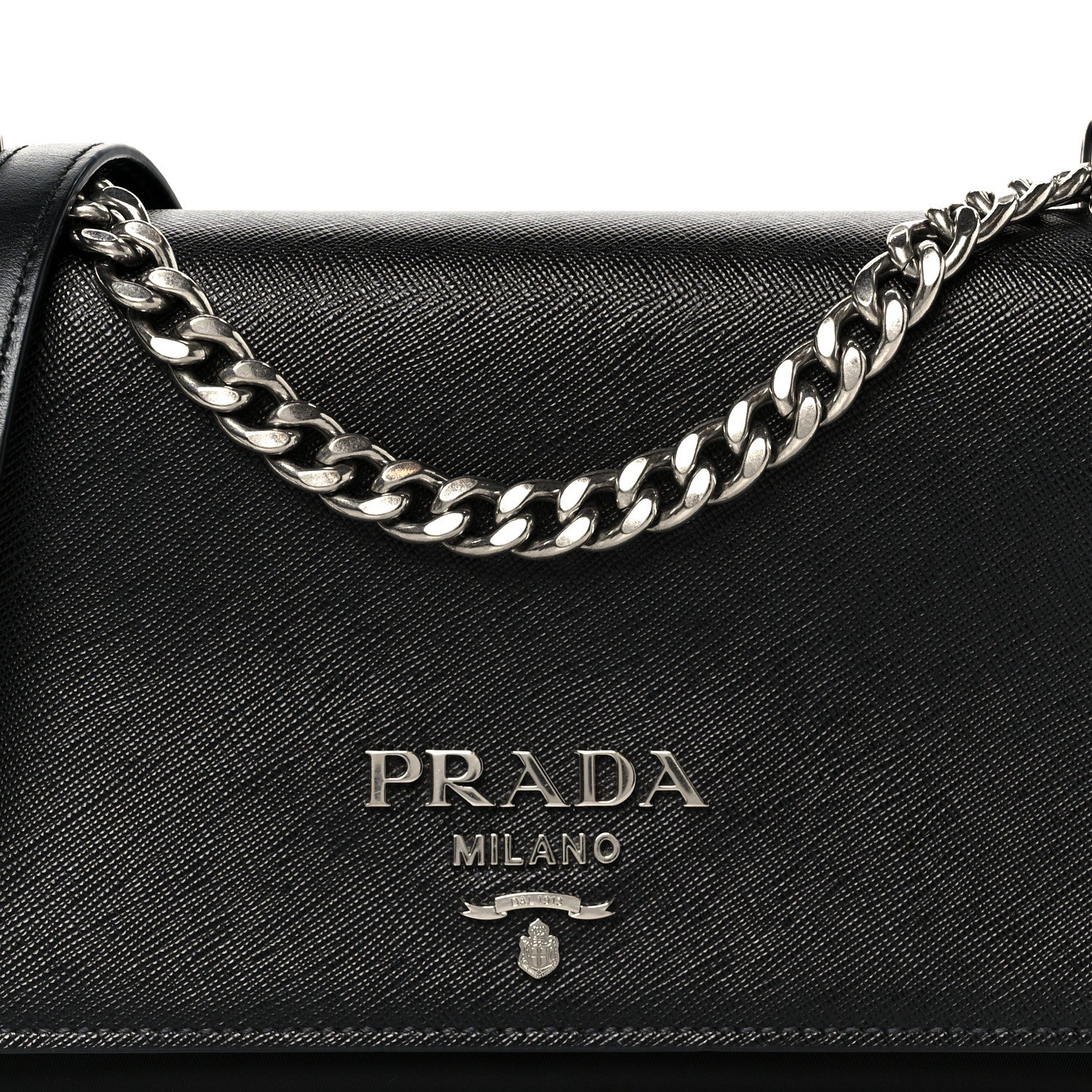 Prada Saffiano Tessuto Nylon Chain Shoulder Bag Black 1810966